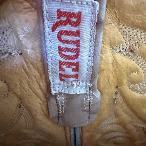 VTG Rudel Cowboy Boots Men's 8.5 EE 2 Tone Cream Pointed Toe Western - Picture 7 of 8